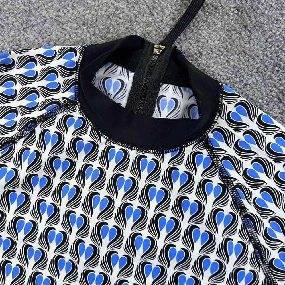 J. Crew Rash Gaurd Womens XS Peacock Print Blue Long Sleeve UV Protection Shirt